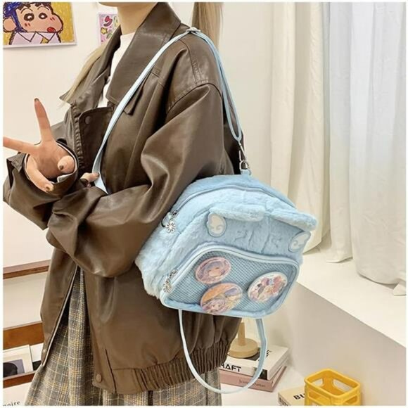 Kawaii cat ita bag pin display backpack furry crossbody y2k cute shoulder purse - Picture 3 of 7
